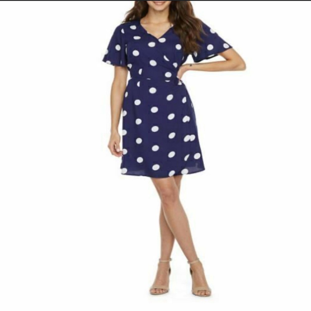Elegant Navy Polka Dot Mini Dress